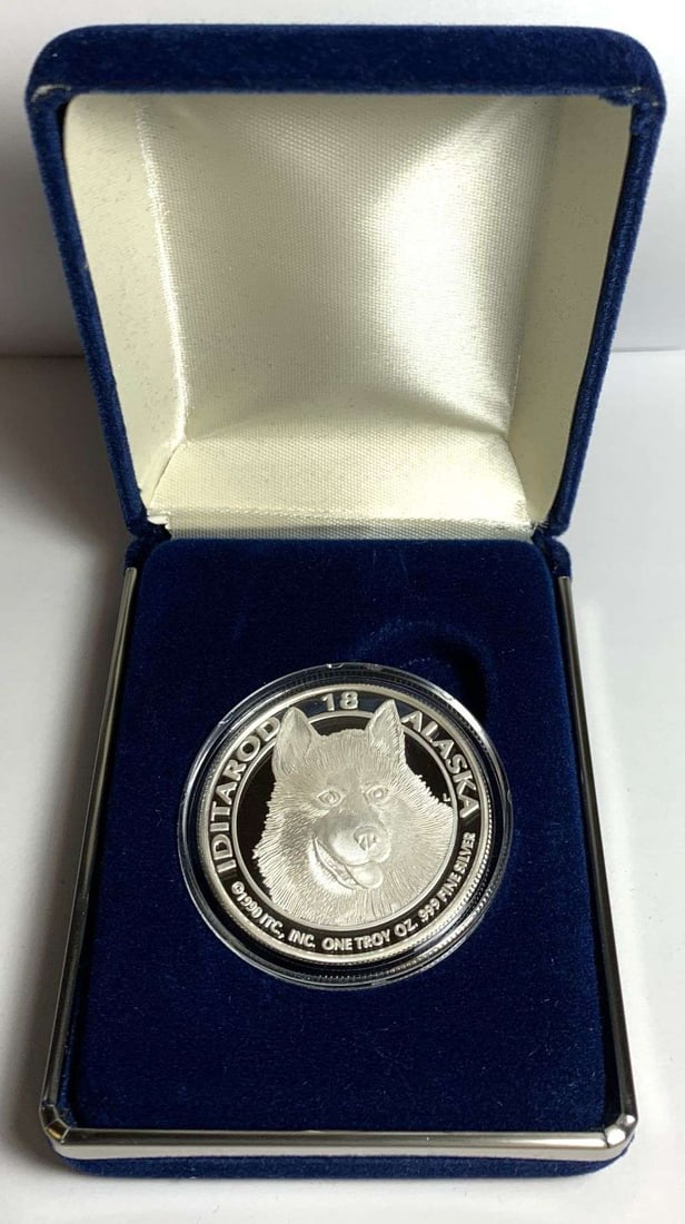 1990 Iditarod Alaska Sled Dog Race "The Last Great Race On Earth" Proof 1 ozt .999 Silver (1 of 3)