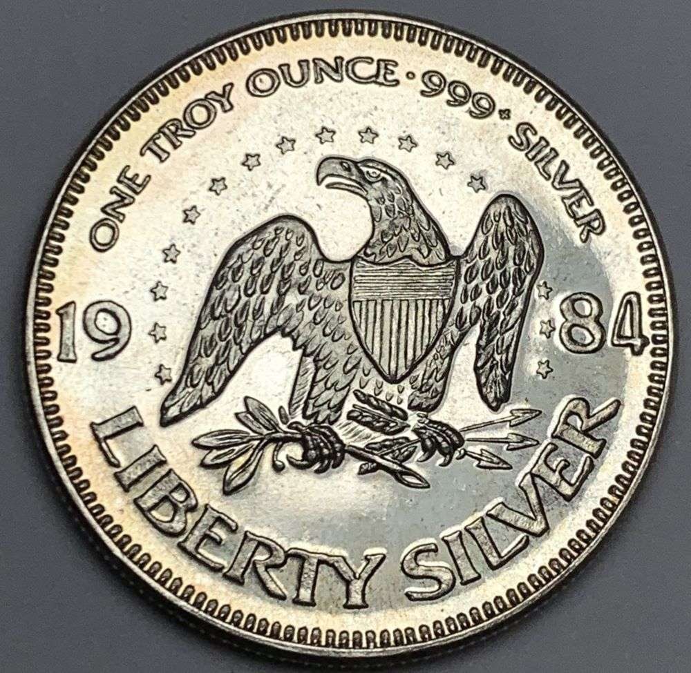 1984 A-Mark "Life Liberty Happiness" 1 ozt .999 Silver: Winner shall receive the exact coin shown here. (EP/B)