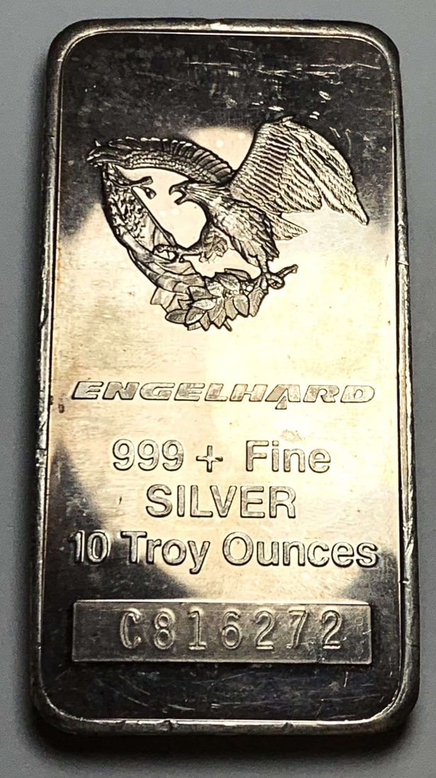 Vintage Engelhard 10 ozt .999 Silver Bar (1 of 3)