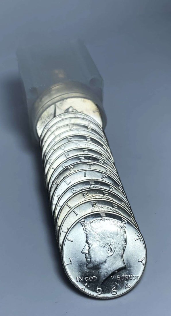 Roll (20-coins) 1964 JFK 90% Silver Half Dollar Mint Condition: Winner shall receive the exact roll (20-coins) shown here.(CD/LRB)