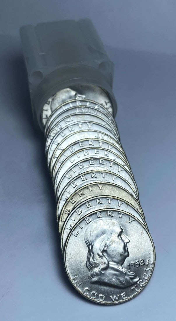 BU Roll (20-coins) 1952-D Franklin Silver Half Dollar (1 of 3)