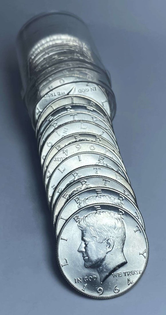 Roll (20-coins) 1964-P/D JFK 90% Silver Half Dollar Mint Condition: Winner shall receive the exact roll (20-coins) shown here.(CD/LRB)