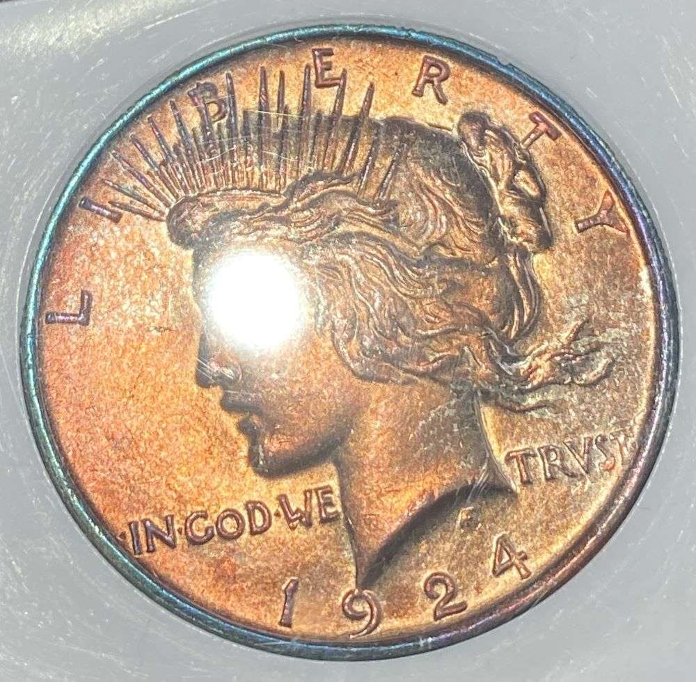 Stunning Copper Toning 1924 Peace Silver Dollar MS66+ (1 of 5)