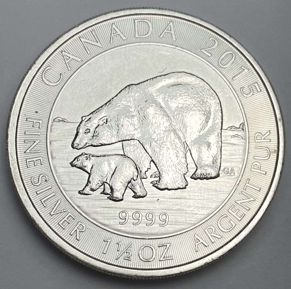 2015 Canada $8 Polar Bear & Cub 1.5 ozt .9999 Silver: Winner shall receive the exact coin shown here. (RR/B)