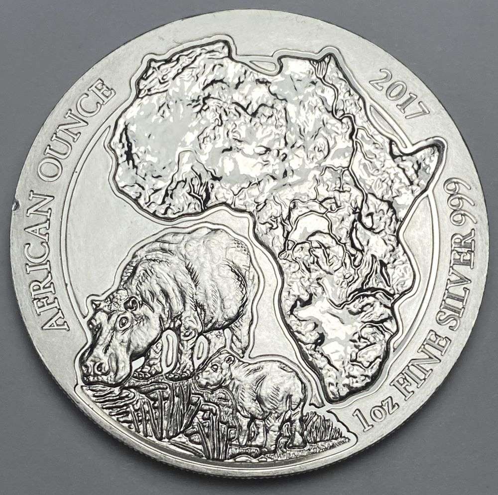 2017 African Ounce Banki Nkuru Y'U Rwanda 50 Amafaranga Hippo 1 oz .999 Silver (1 of 2)