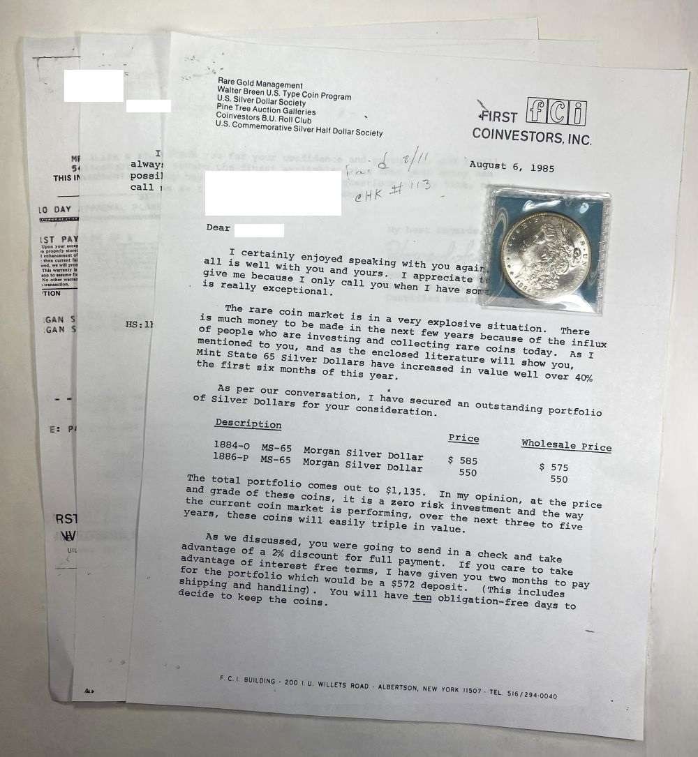 Old Time First Coin Vestors 1884-O Morgan Silver Dollar MS65 (1 of 7)