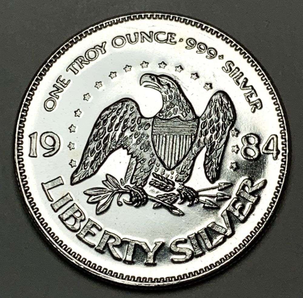 1984 A-Mark "Life Liberty Happiness" 1 ozt .999 Silver: Winner shall receive the exact coin shown here. (EP/B)