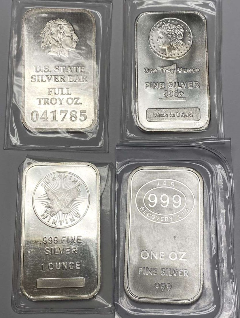(4) U.S. State / Morgan Design / Sunshine Minting / JBR 1 ozt .999 Silver Bars (1 of 2)