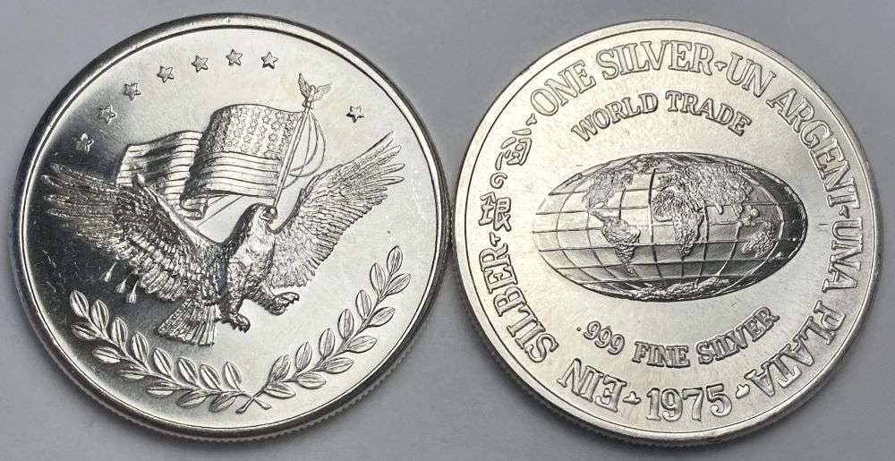 American Eagle Flag / World Trade 1 ozt .999 Silver Trade Unit (2-coins) (1 of 2)