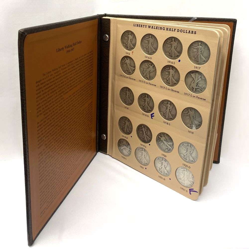 (65-coins) 1916-1947-D Liberty Walking Silver Half Dollar Album VG-XF (1 of 18)