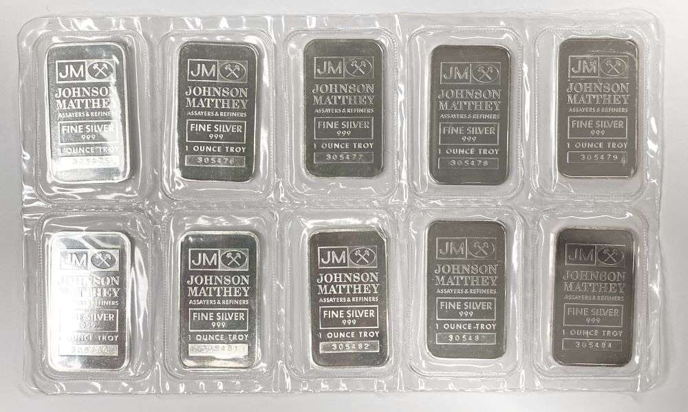 (10) Johnson Matthey 1 ozt .999 Silver Bars (1 of 4)