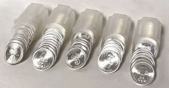 (5) Rolls (100-coins) Fresh Rare 1972 Universaro World Trade 1 ozt .999 Silver