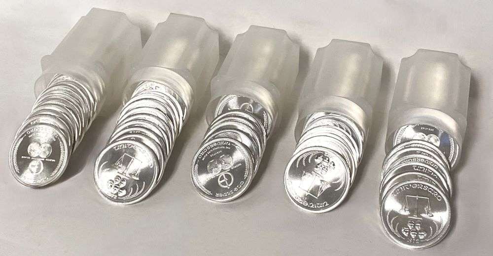 (5) Rolls (100-coins) Fresh Rare 1972 Universaro World Trade 1 ozt .999 Silver (1 of 3)