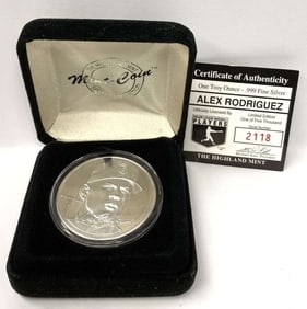 The Highland Mint Alex Rodriguez Commemorative Proof 1 ozt .999 Silver