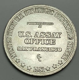 1981-CC U.S. Assay Office San Franccisco 1 ozt .999 Silver Trade Unit