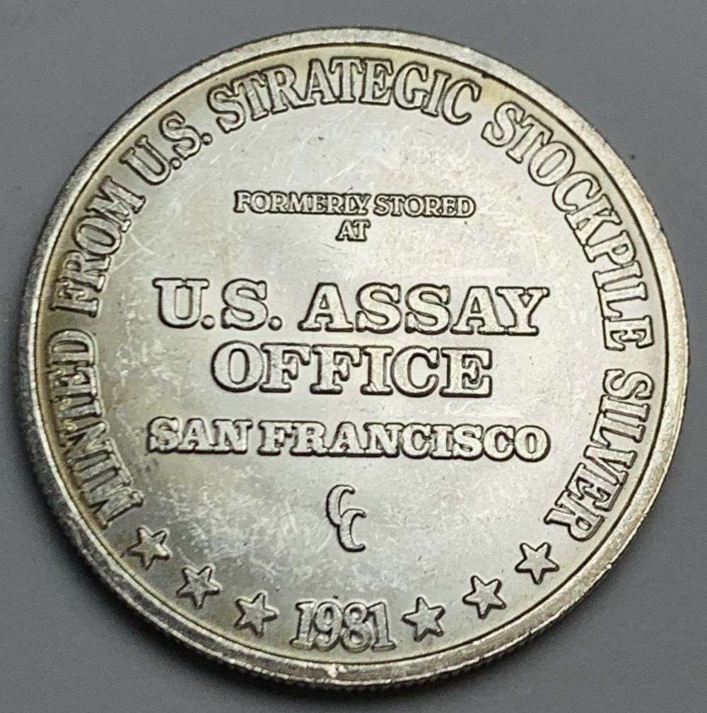 1981-CC U.S. Assay Office San Francisco 1 ozt .999 Silver Trade Unit: Winner shall receive the exact coin shown here. (EP/B)