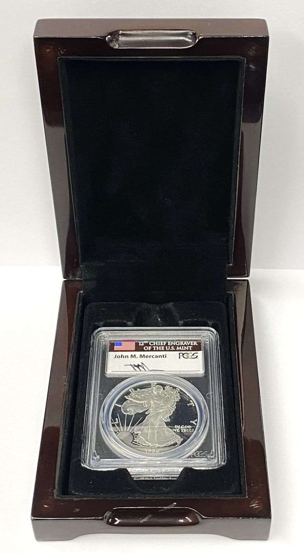 1986-S American Silver Eagle PCGS PR70 DCAM Signed By John M. Mercanti (1 of 5)