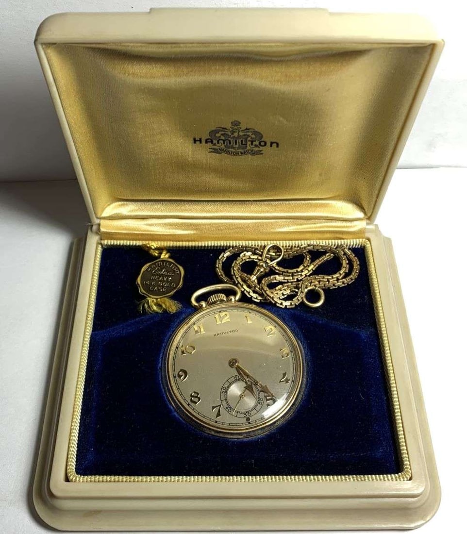 Rare 1939 Hamilton 14k Gold "Chevy 100 Car" Club Pocket Watch (1 of 16)