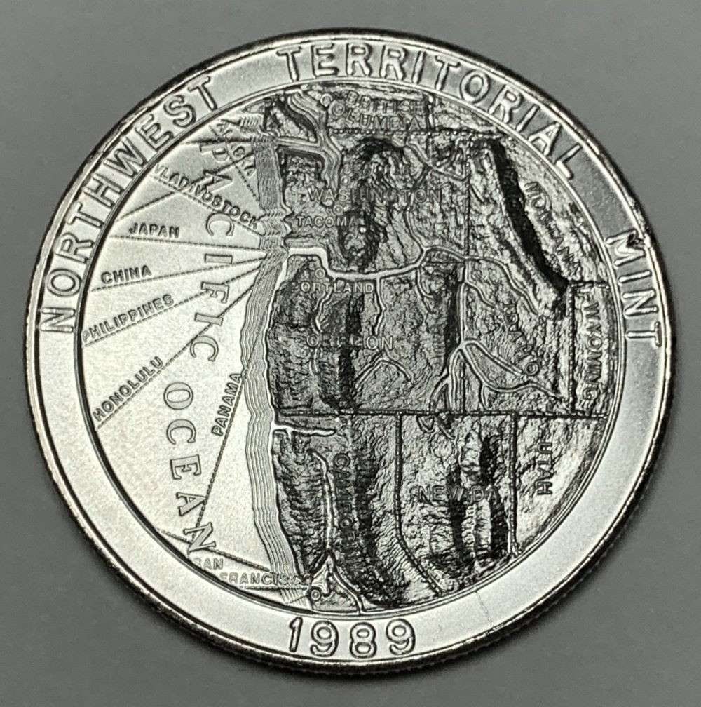 1989 Northwest Terriotorial Mint 1 ozt .999 Silver Trade Unit: Winner shall receive the exact coin shown here. (JM/B)