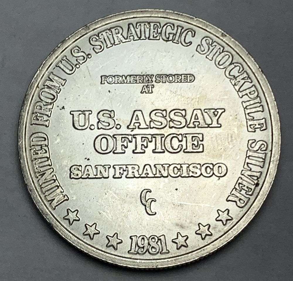 1981-CC U.S. Assay Office San Francisco 1 ozt .999 Silver Trade Unit: Winner shall receive the exact coin shown here. (EP/B)
