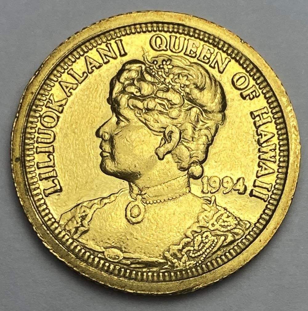 Ex Jewelry 1994 Rare Liliuokalani Queen Of Hawaii .9999 Gold 1/4th ozt: Winner shall receive the exact coin shown here. (RR/UBB)
