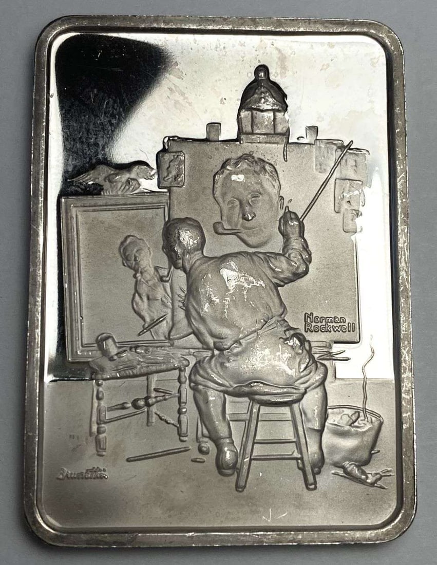Norman Rockwell "Triple Self Portrait" 1.035 ozt .999 Silver Bar (1 of 5)