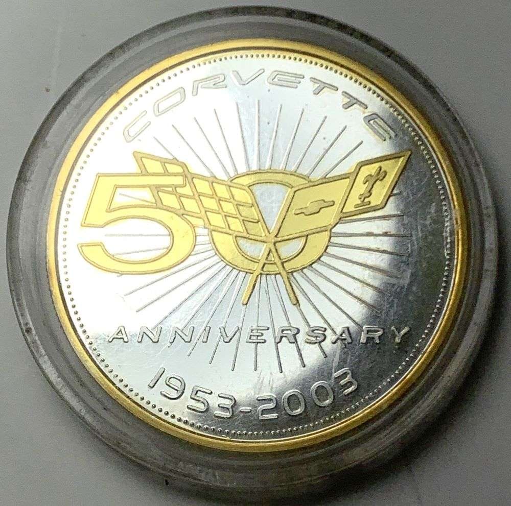 2003 Corvette 50th Anniversary "America's Sports Car" Proof 1 ozt .999 Silver: Winner shall receive the exact coin shown here. (JL/TVC=EP)