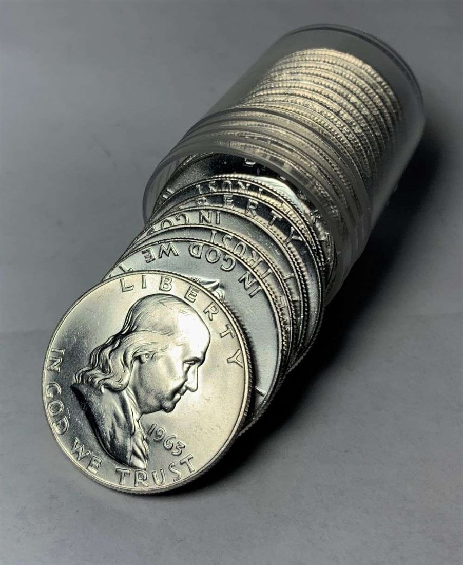 Roll (20) 1963-D Franklin 90% Silver Half Dollars BU (1 of 3)