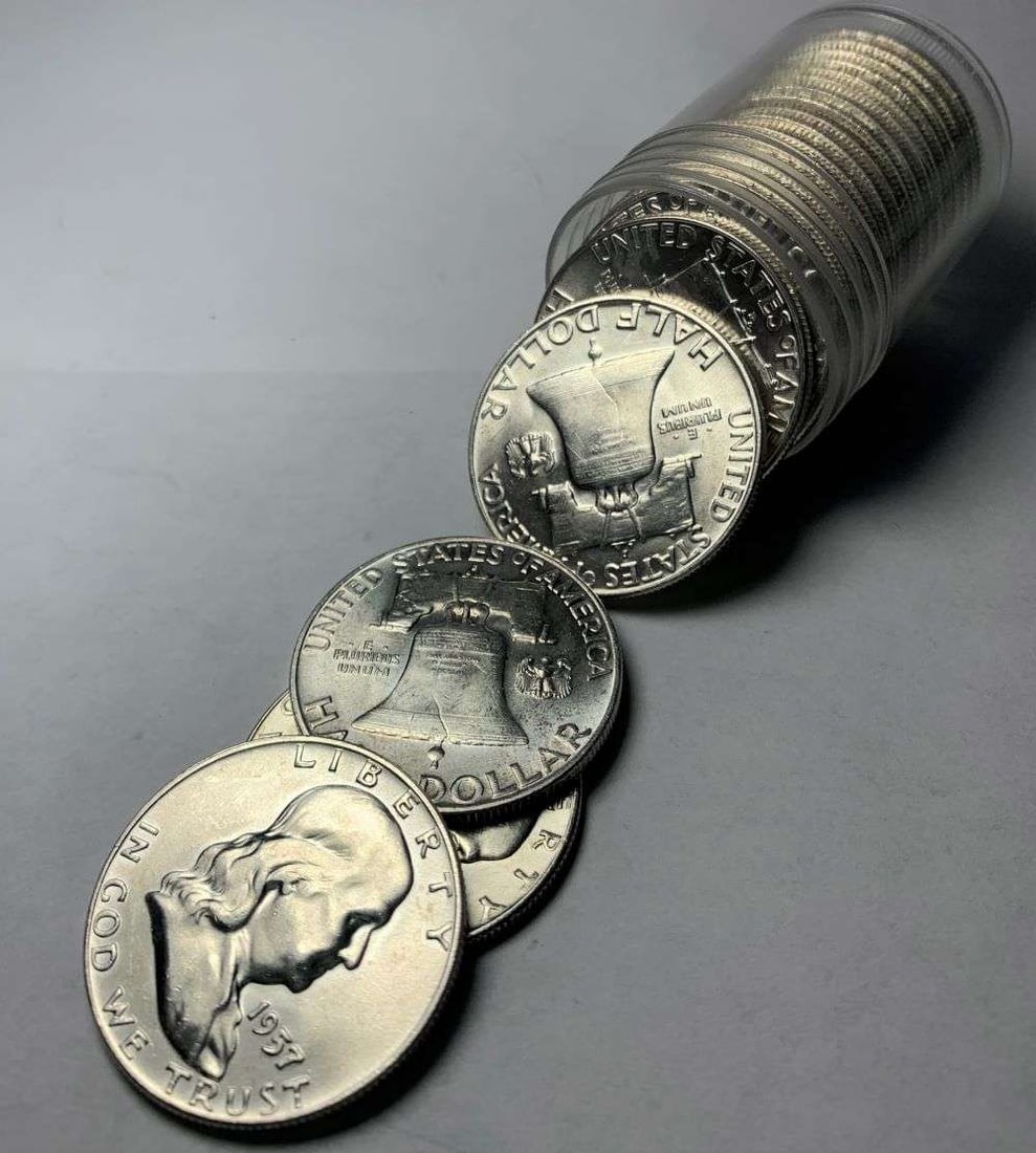 Roll (20) 1957-D Franklin 90% Silver Half Dollars BU (1 of 3)