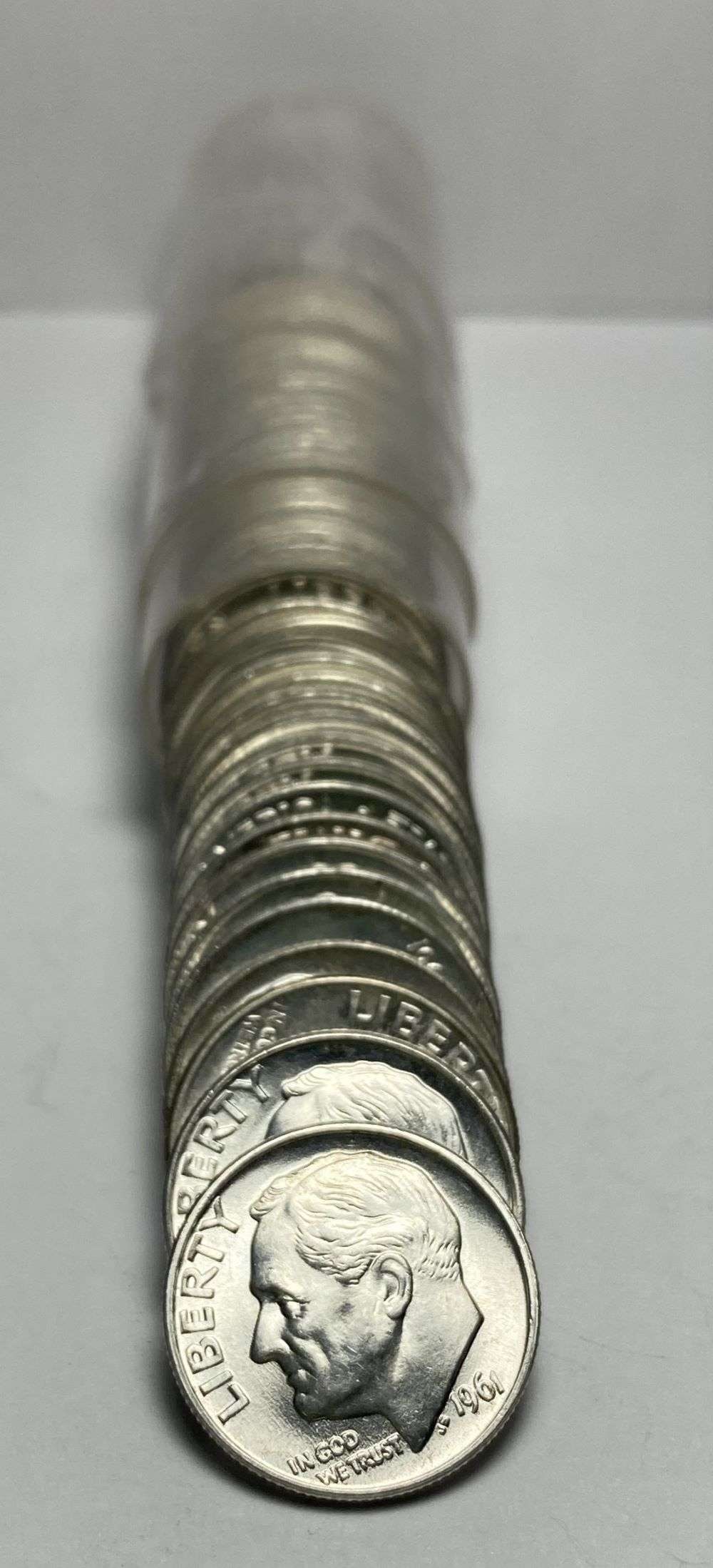 Roll (50) Fresh Mint Condition 1961 Dimes 90% Silver: Winner shall receive the exact roll (50-coins) shown here. (CD/FR)