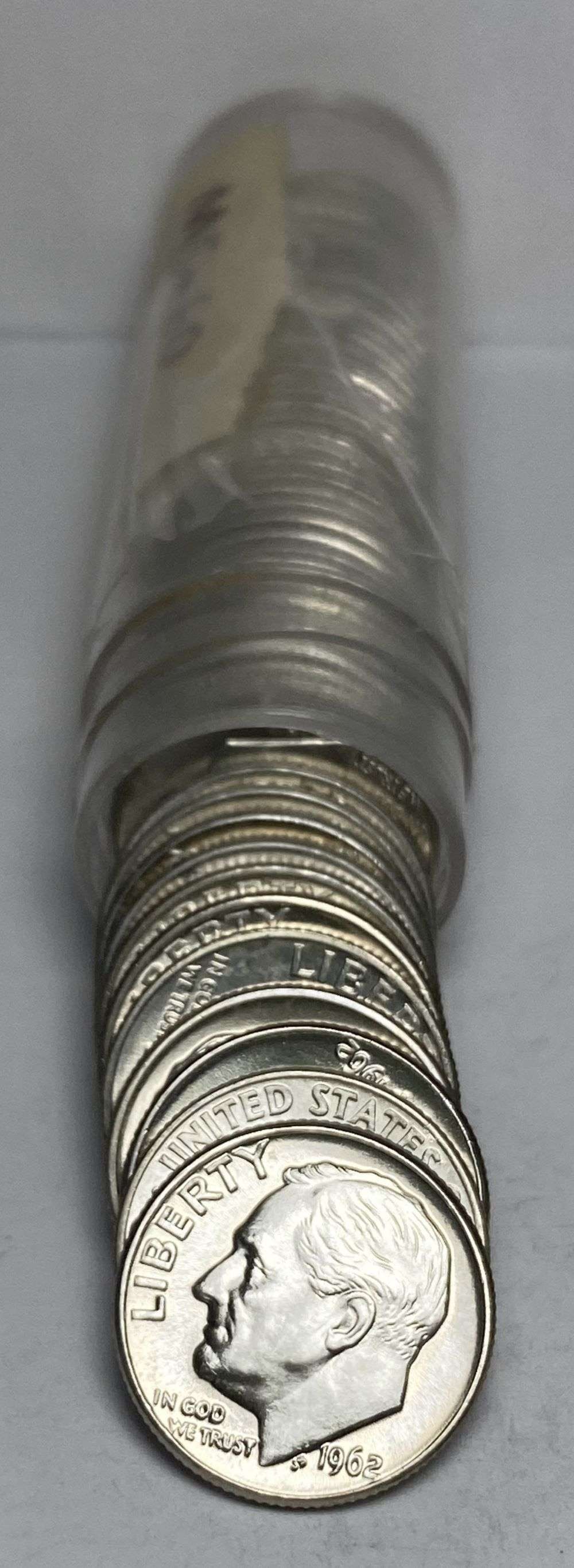 Roll (50) Fresh Mint Condition 1962-D Dimes 90% Silver (1 of 3)