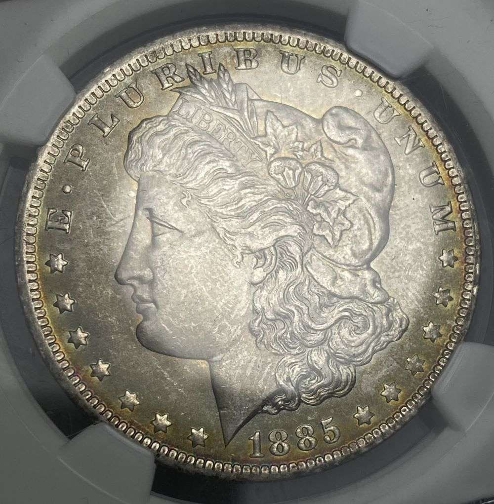 Pastel Rainbow Color 1885-O Morgan Silver Dollar NGC MS63: Winner shall receive the exact coin shown here. (CD/B)