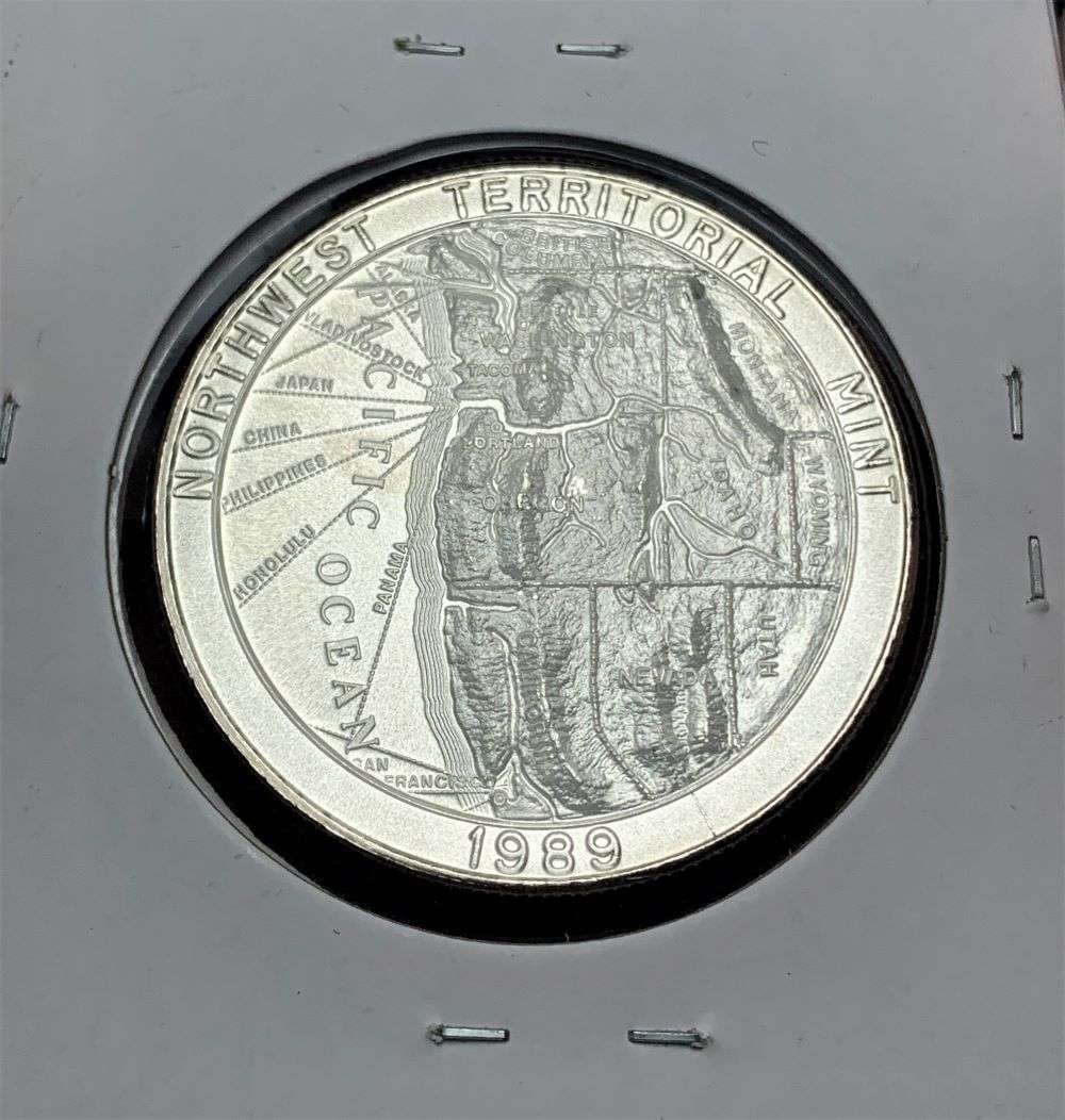 1989 Northwest Territorial Mint 1 ozt .999 Silver Trade Unit: Winner shall receive the exact coin shown here.(BD/B)