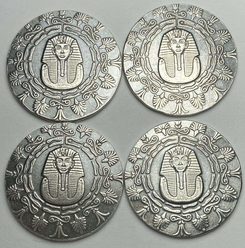 Old World Style 1/4 ozt Egyptian King Tut .999 Silver (4-coins): Winner shall receive (4) coins precisely resembling the ones shown here. (RR/TVC=B)