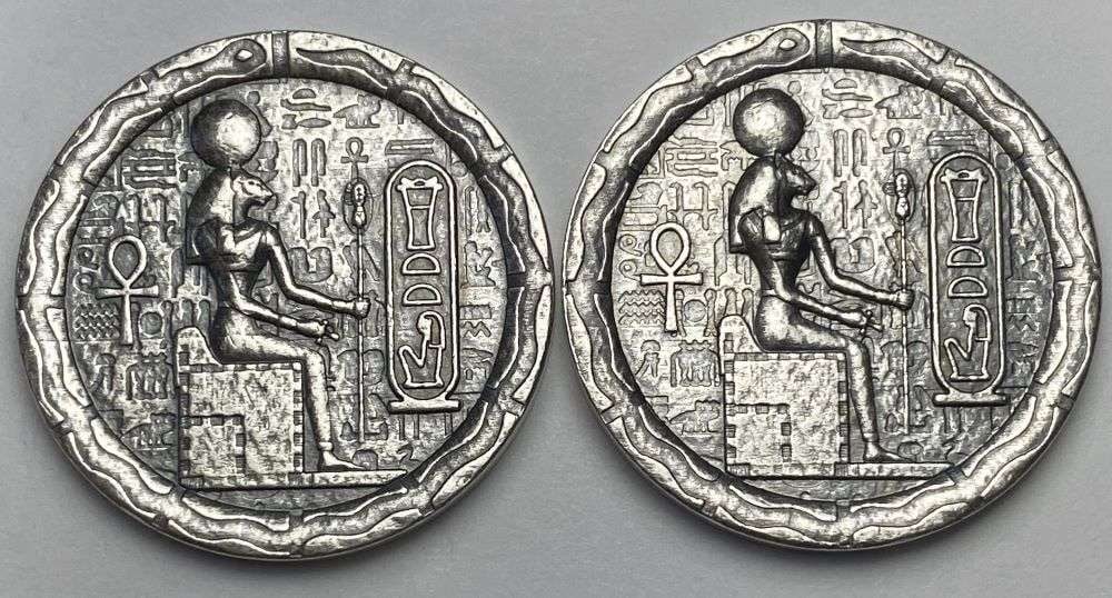 Old World Style 1/2 ozt Egyptian Cat Goddess Bastet .999 Silver (2-coins) (1 of 2)