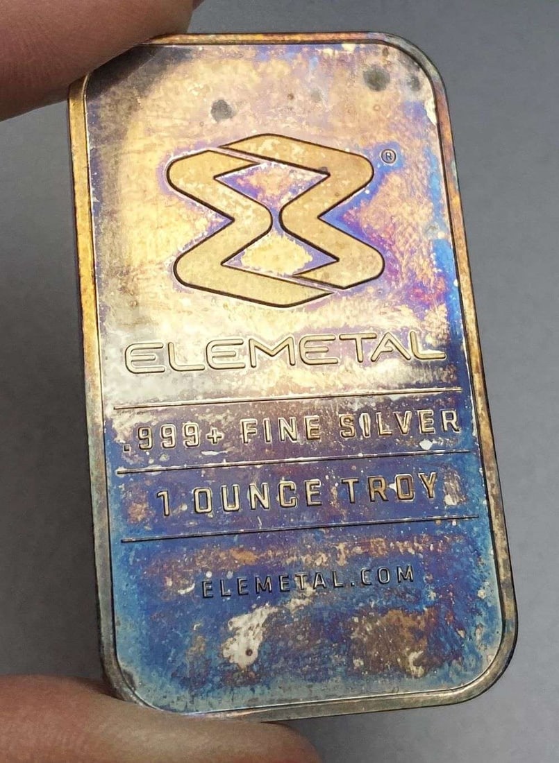 Rainbow Toned Elemetal 1 ozt .999 Silver Bar: Winner shall receive the exact bar shown here. (RR)