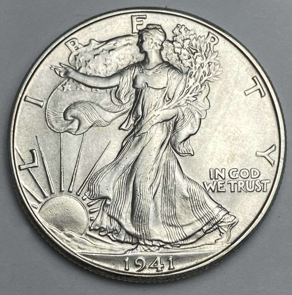 1941-D Walking Liberty Silver Half Dollar MS64: Winner shall receive the exact coin shown here. (RR/B)