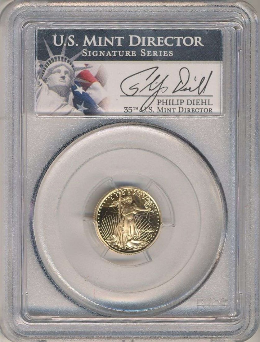 1990-P American $5 Gold Eagle 1/10 ozt PCGS PR70DCAM Signed By Philip Diehl (1 of 4)