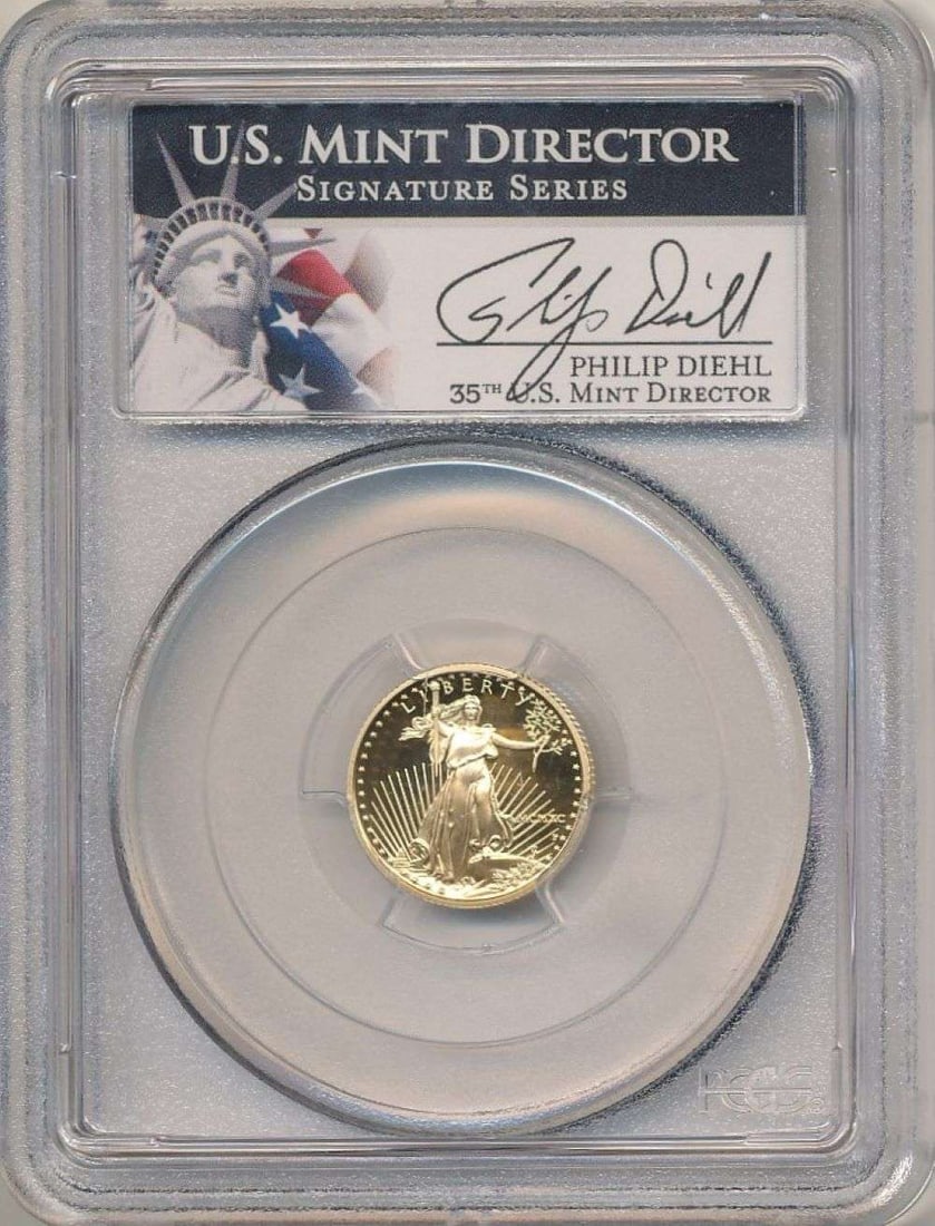 1990-P American $5 Gold Eagle 1/10 ozt PCGS PR70DCAM Signed By Philip Diehl (1 of 4)