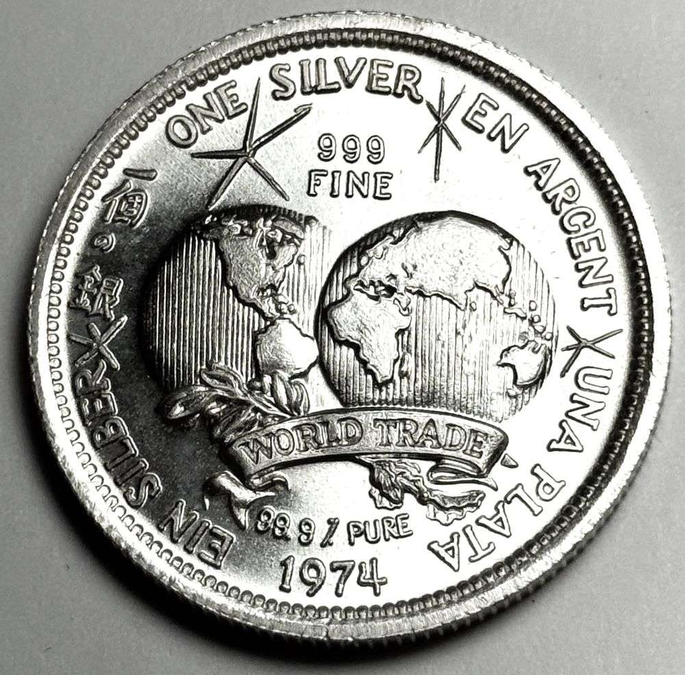 1974 World Trade The International Universal Trade Unit 1 ozt .999 Silver (1 of 2)