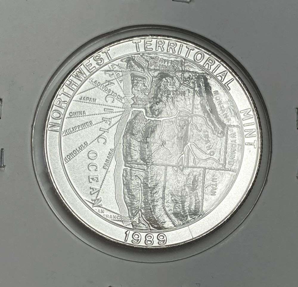 1989 Northwest Territorial Mint 1 ozt .999 Silver Trade Unit: Winner shall receive (1) coin precisely resembling the one shown here. (RR/B)