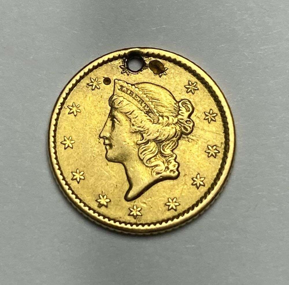 1852 Type 1 Gold Dollar W/ Hole: Winner shall receive the exact coin shown here.(CD/TVC=LIU)