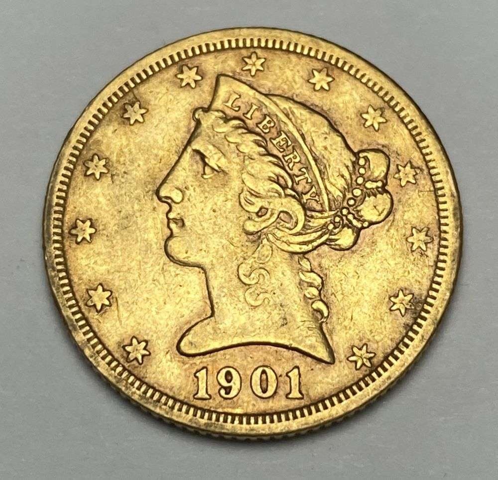 1901-S Gold $5 Liberty Head: Winner shall receive the exact coin shown here.(CD/TVC=RBB)