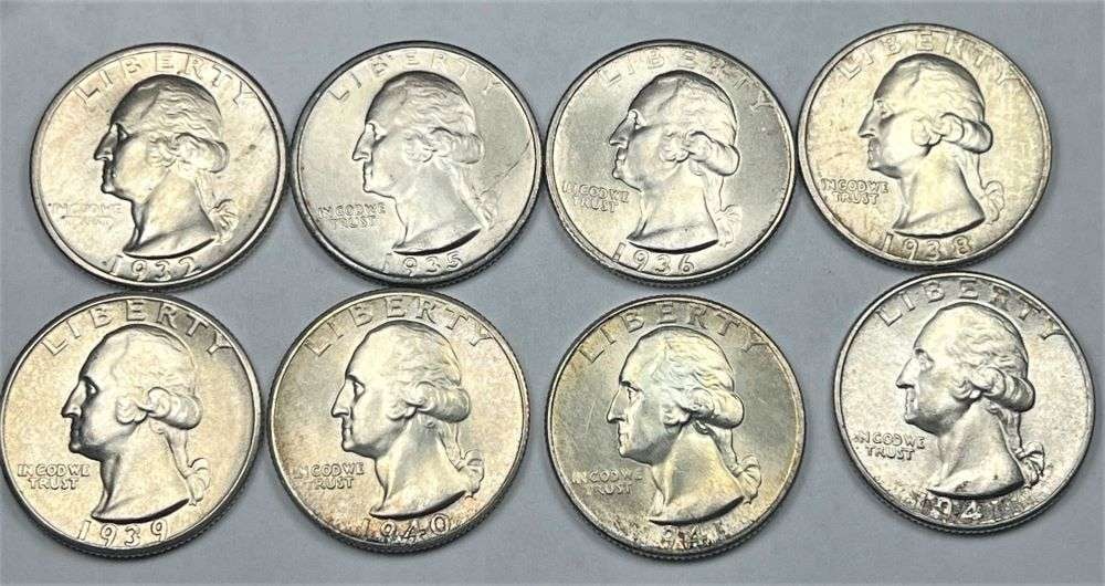 1932-1941-D Partial Washington Silver Quarter Set MS62-MS64 (8-coins) (1 of 6)