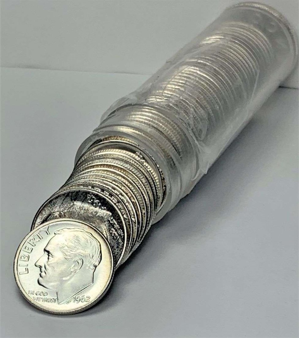 Roll (50-coins) 1962 Roosevelt Silver Dimes BU (1 of 3)