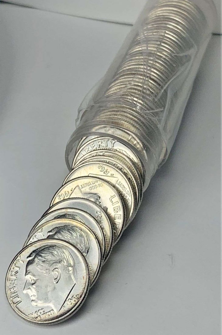 Roll (50-coins) 1962 Roosevelt Silver Dimes BU (1 of 3)