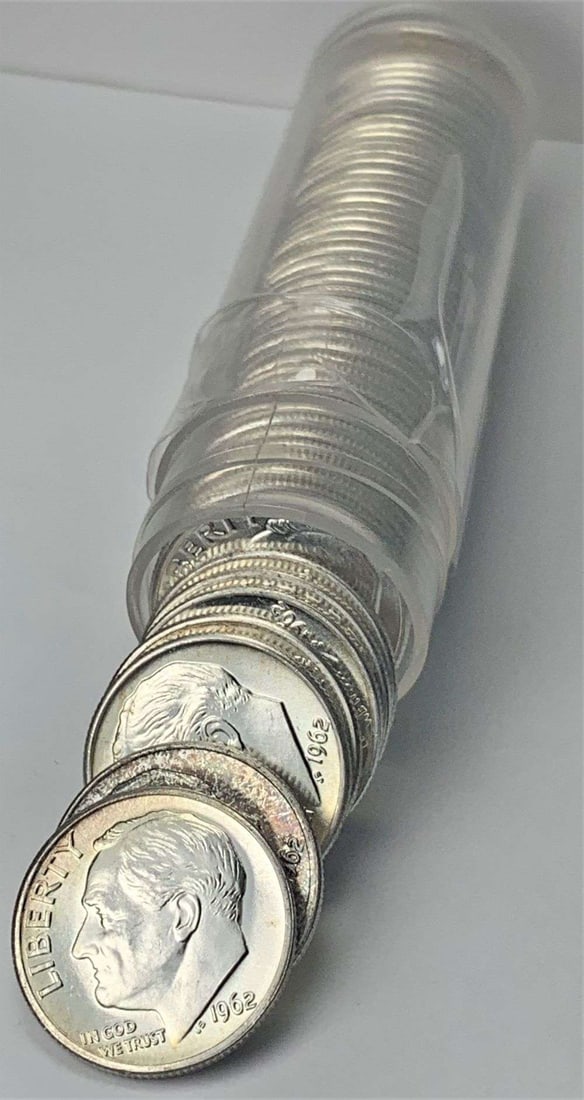 Roll (50-coins) 1962 Roosevelt Silver Dimes BU (1 of 3)