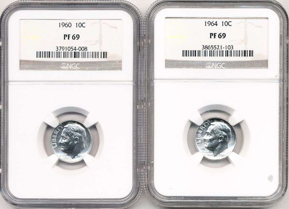 1960-1964 Roosevelt Silver Dimes NGC PF69 (2-coins) (1 of 6)