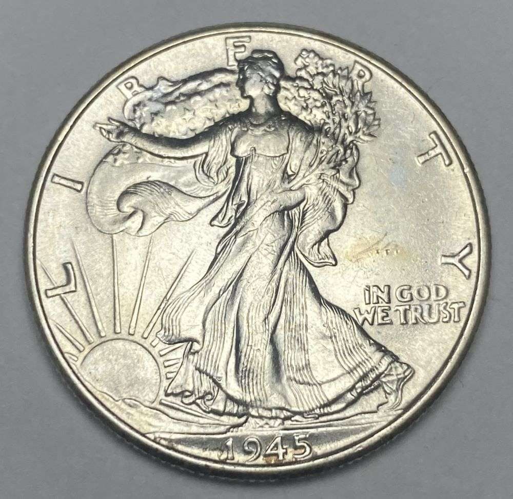 1945 Walking Liberty Silver Half Dollar MS63: Winner shall receive the exact coin shown here. (CD/B)