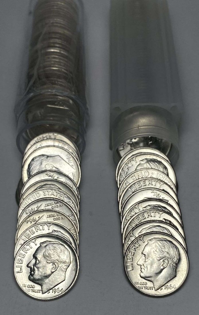 (2) Rolls (100-coins) Mint Condition Roosevelt 90% Silver Dimes BU (1 of 5)